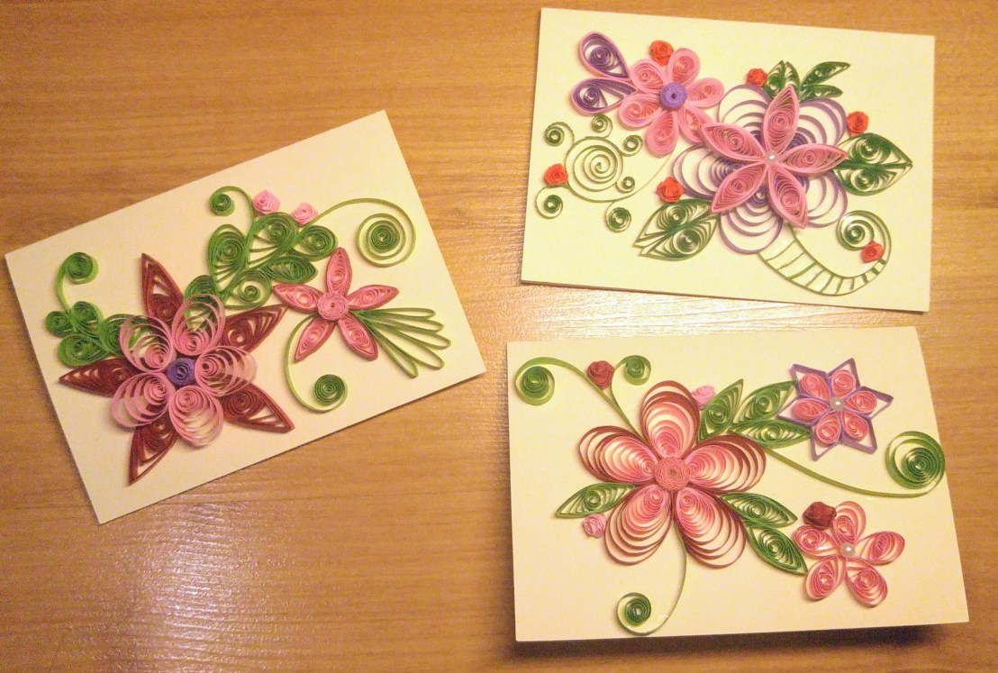 Three floral handmade quilled cards