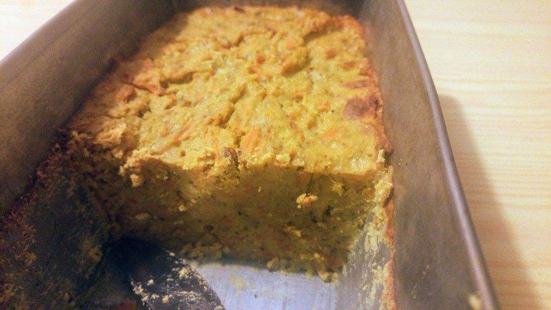 Baked red lentil vegetarian pate in the tin