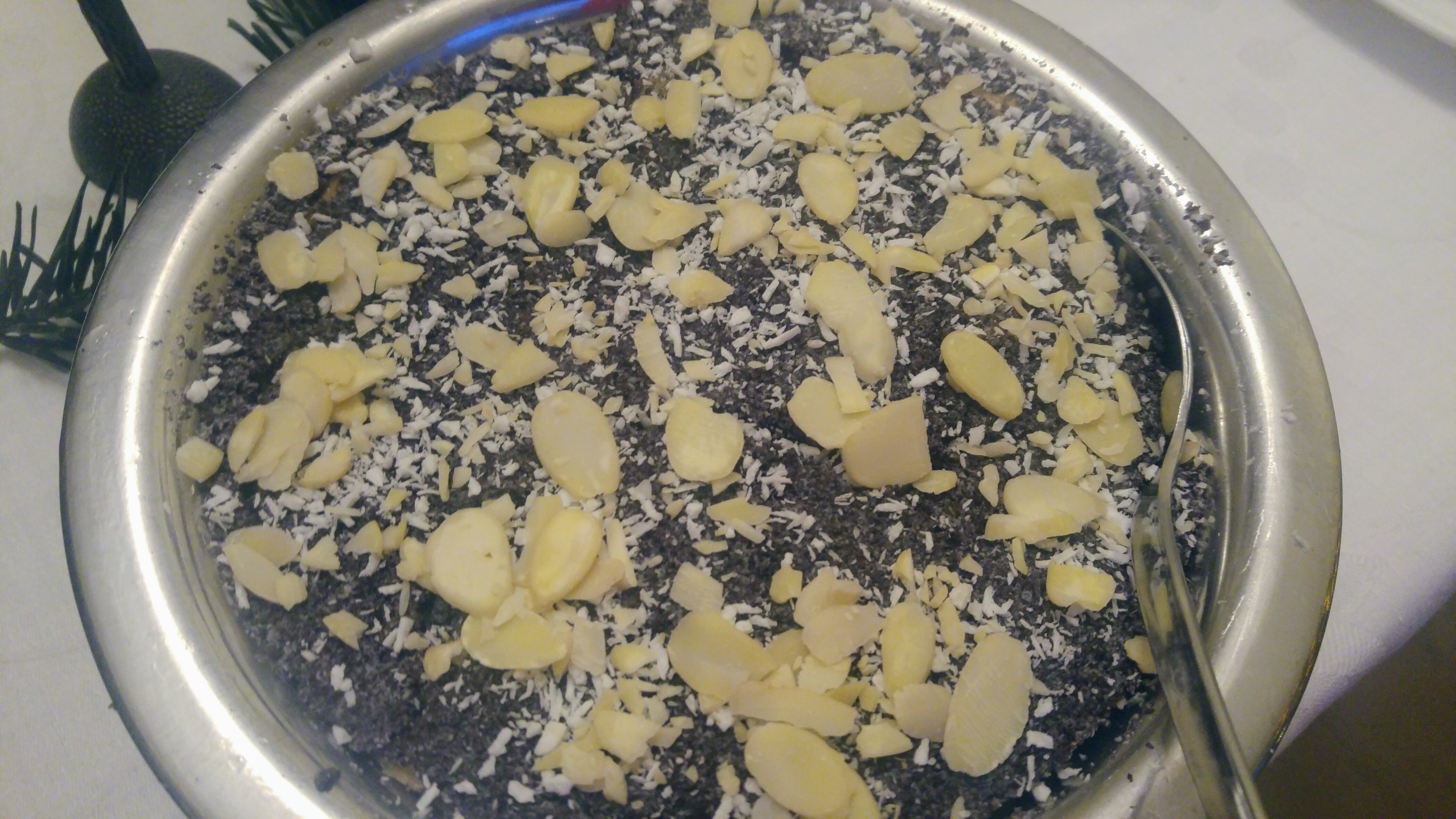 Christmas poppy seed dessert - makowki - in a metal bowl