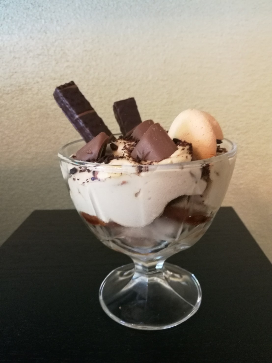 Coffee cream and chocolate dessert in a glass