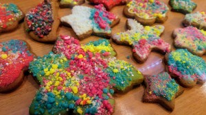 Cookies decorated with DIY coloured chocolate sprinkles