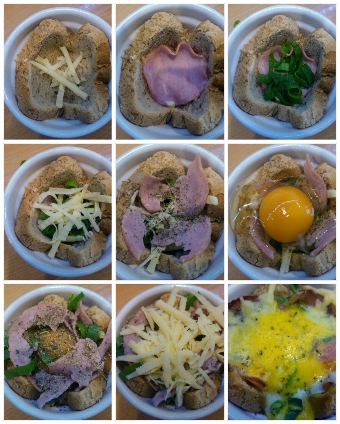 Collage of steps of making the breakfast ramekins