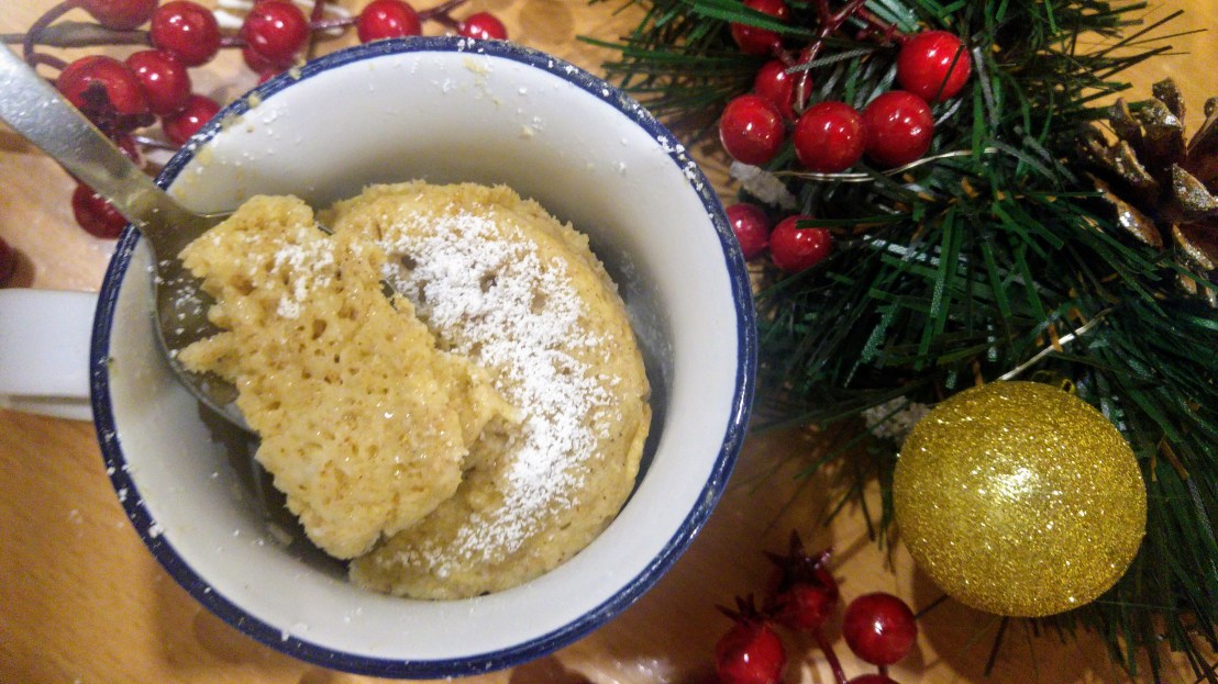 A baked gingerbread mug cake