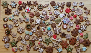 A table full of decorated gingerbread cookies