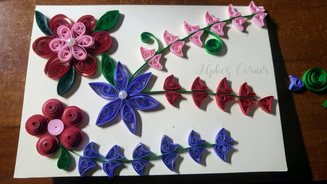 Nearly completed Grandmother's Day quilling card