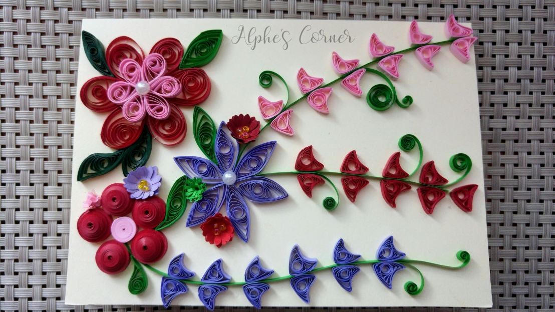 Finished Grandmother's Day quilling card, view from the top