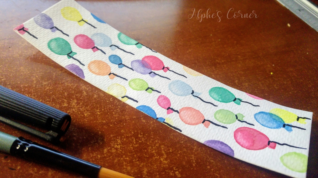 Completed balloons watercolour bookmark