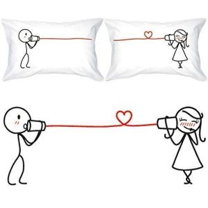 Valentine gift ideas - matching pillows with a girl and a boy stickman