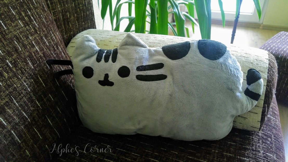 DIY Pusheen pillow on a sofa