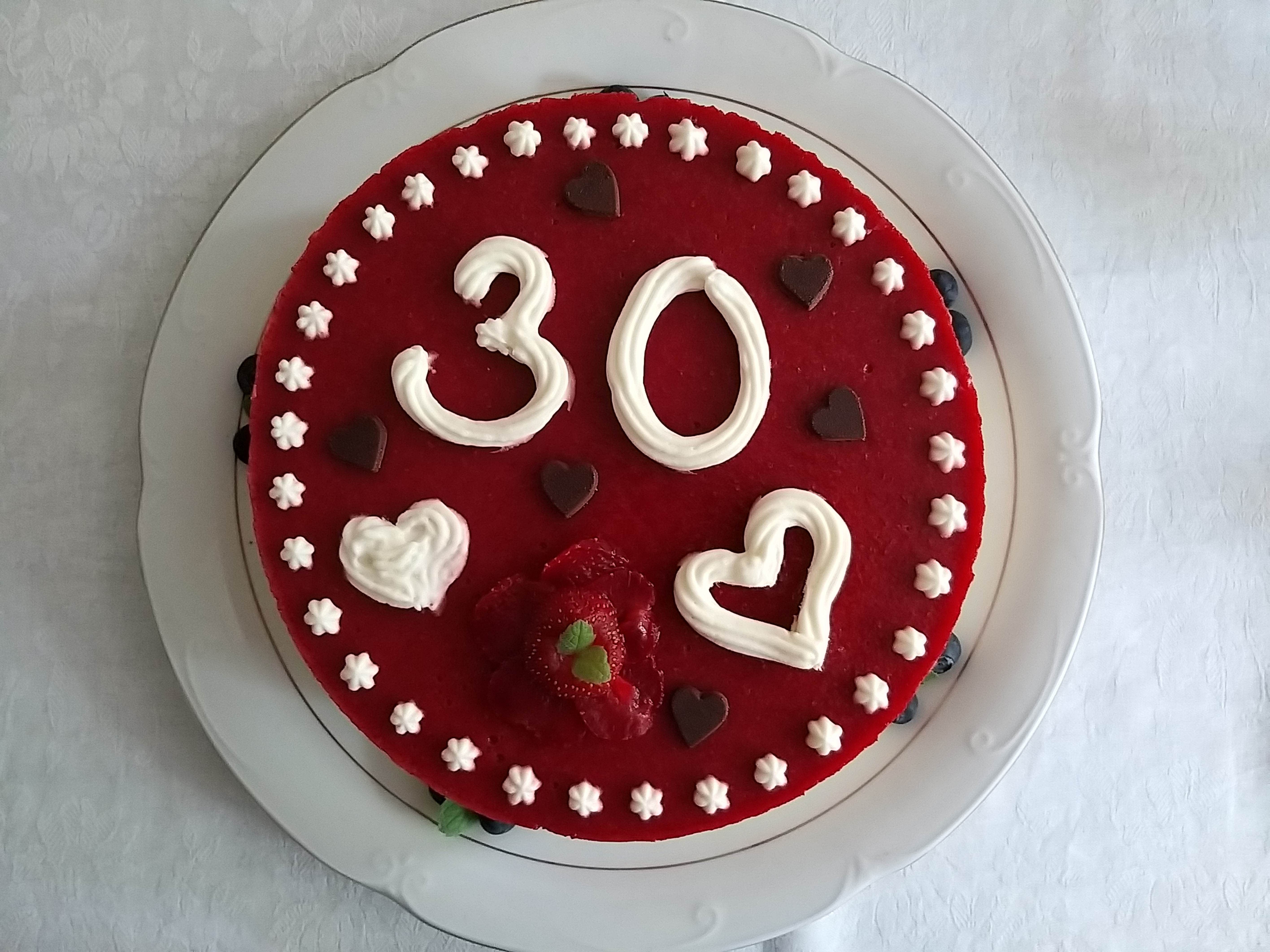 30th white and dark chocolate strawberry layer cake