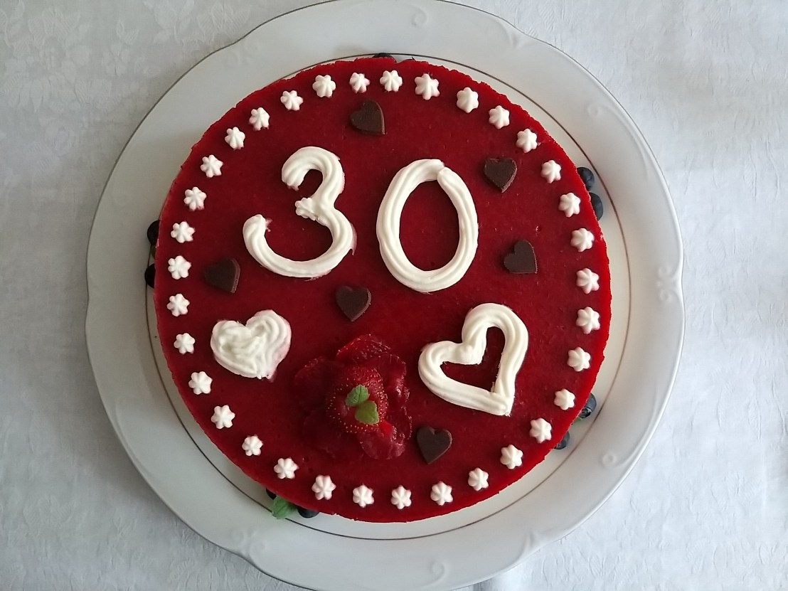 30th white and dark chocolate strawberry layer cake