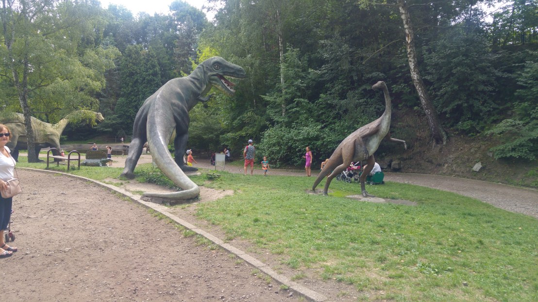 A valley of dinosaur statues in Chorzow zoo