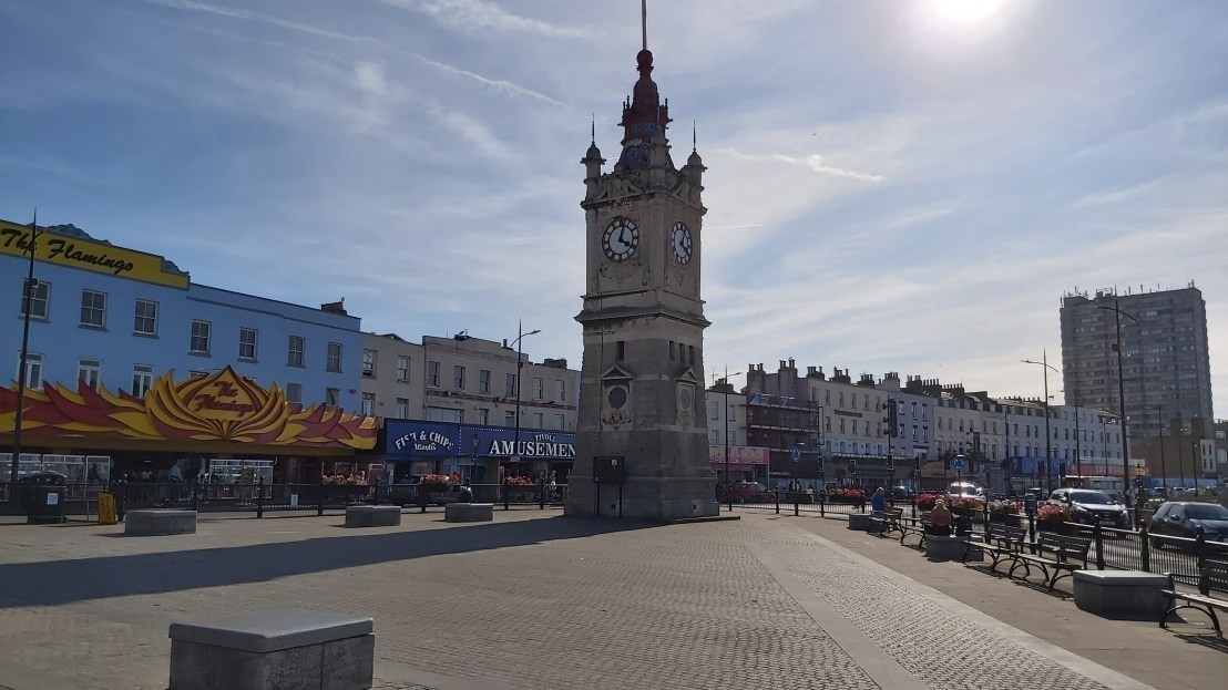 A clock tower by the beach in Margate