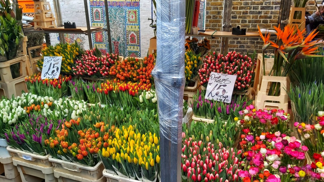 Cut tulips in Columbia Road flower market