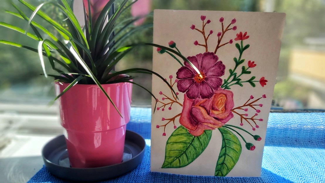 Watercolour floral birthday card