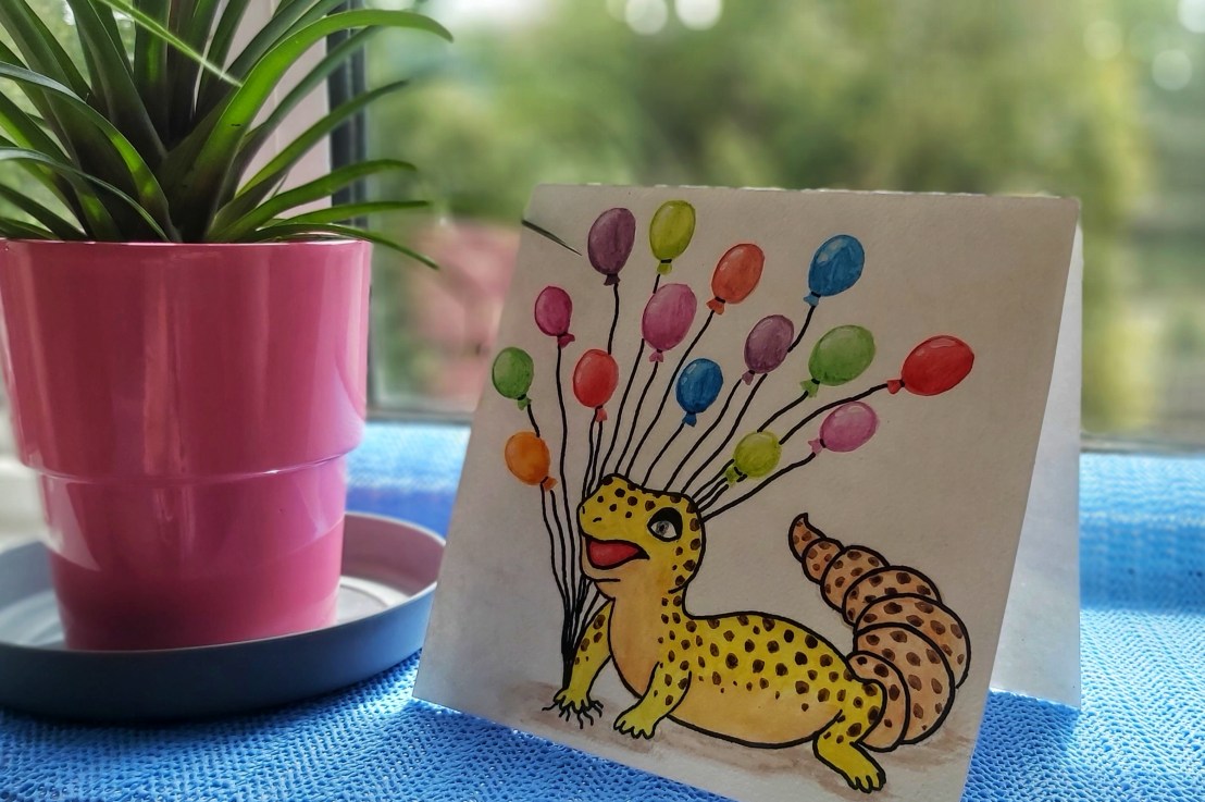 Watercolour Birthday Gecko&nbsp;Card