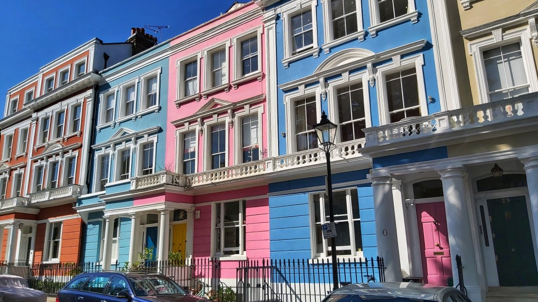 Pink and blue houses in Primrose Hill, London