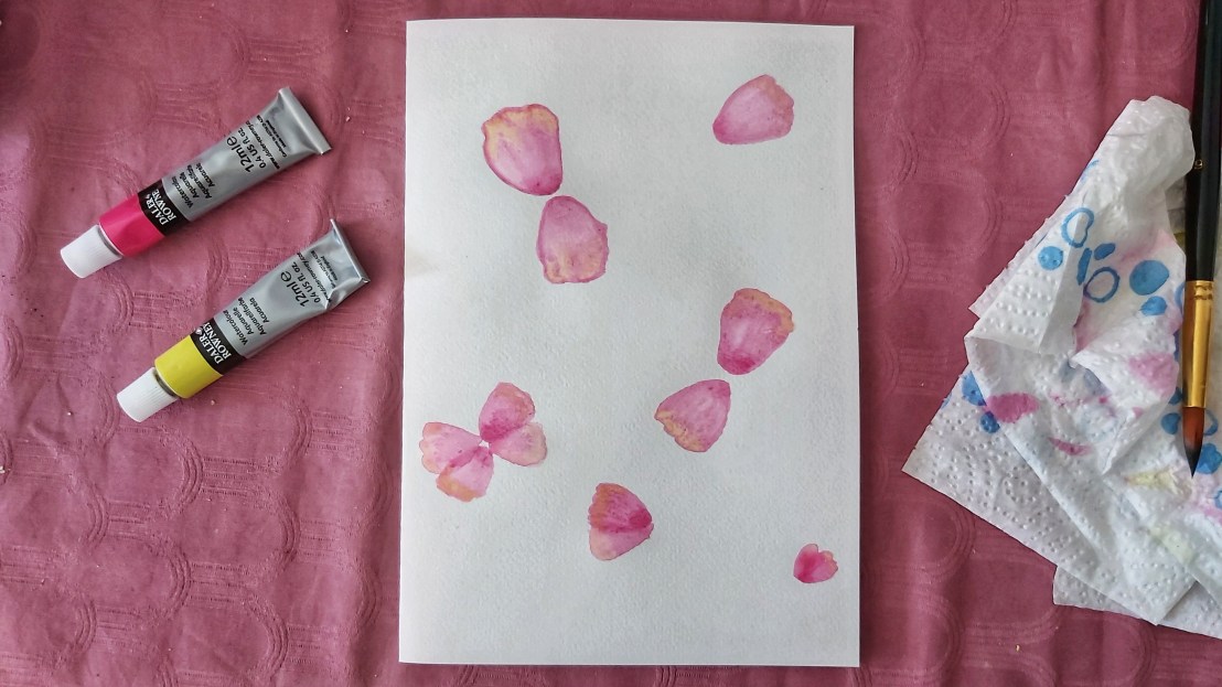 Pink watercolour poppies - first layer