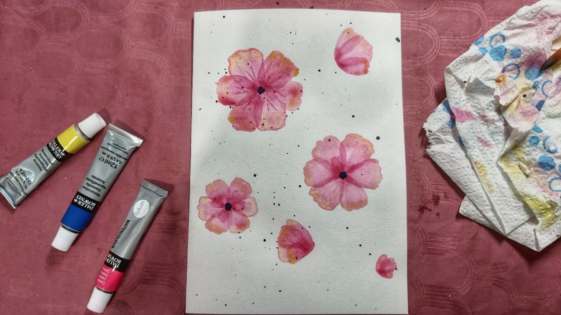 Pink watercolour poppies - finished flowers
