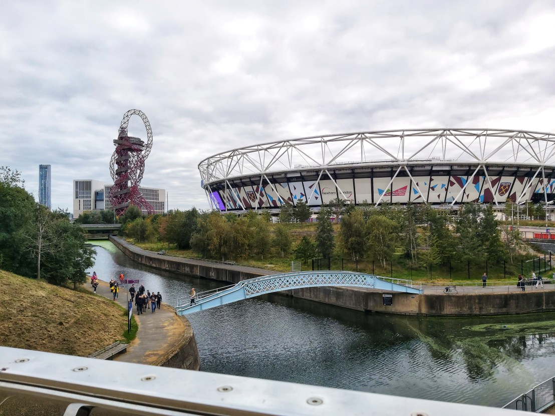 London Parks - Queen Elizabeth Olympic Park - West Ham United Olympic stadium and ArcelorMittal Orbit