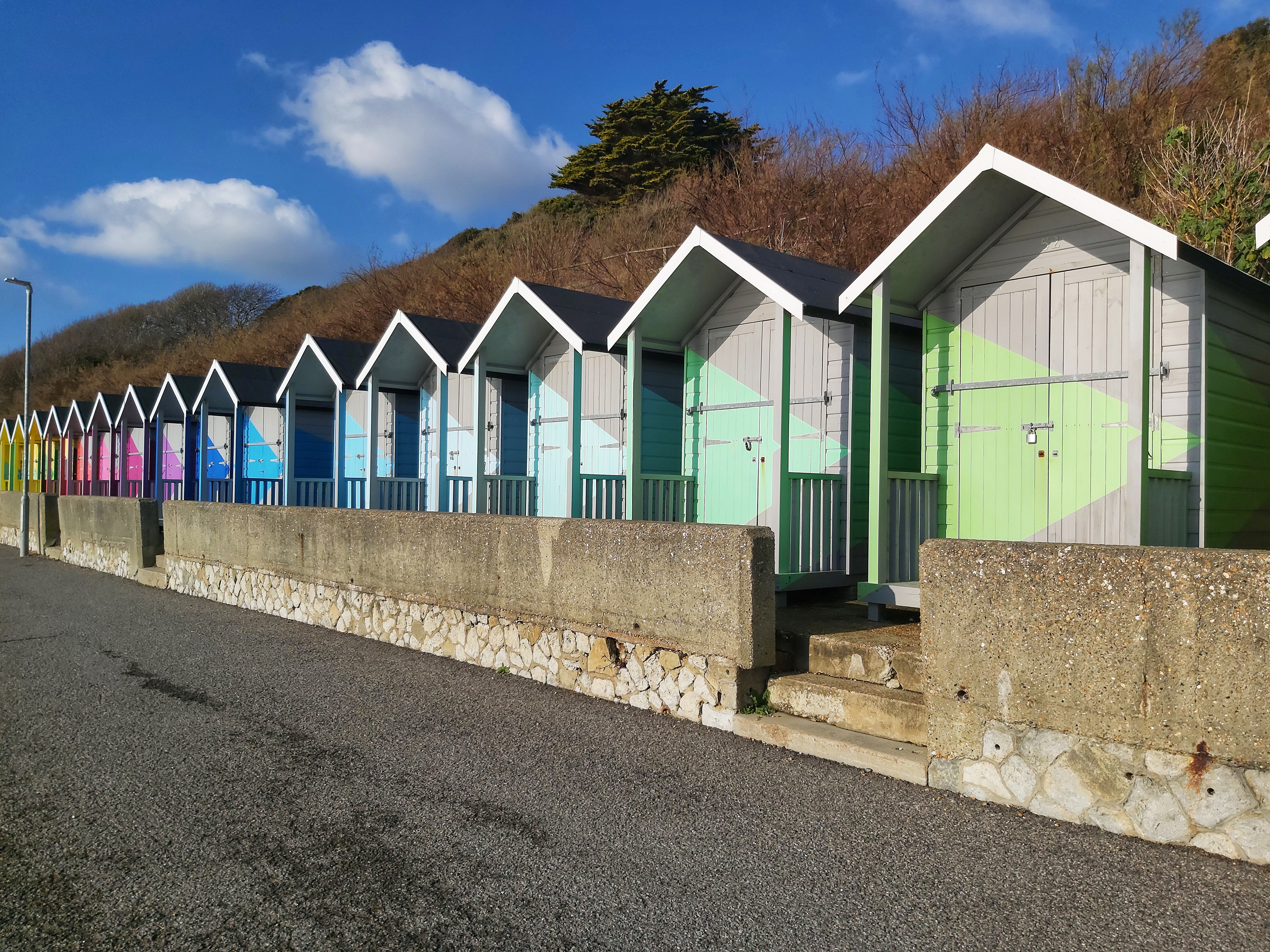 Colourful beach huts in Folkestone