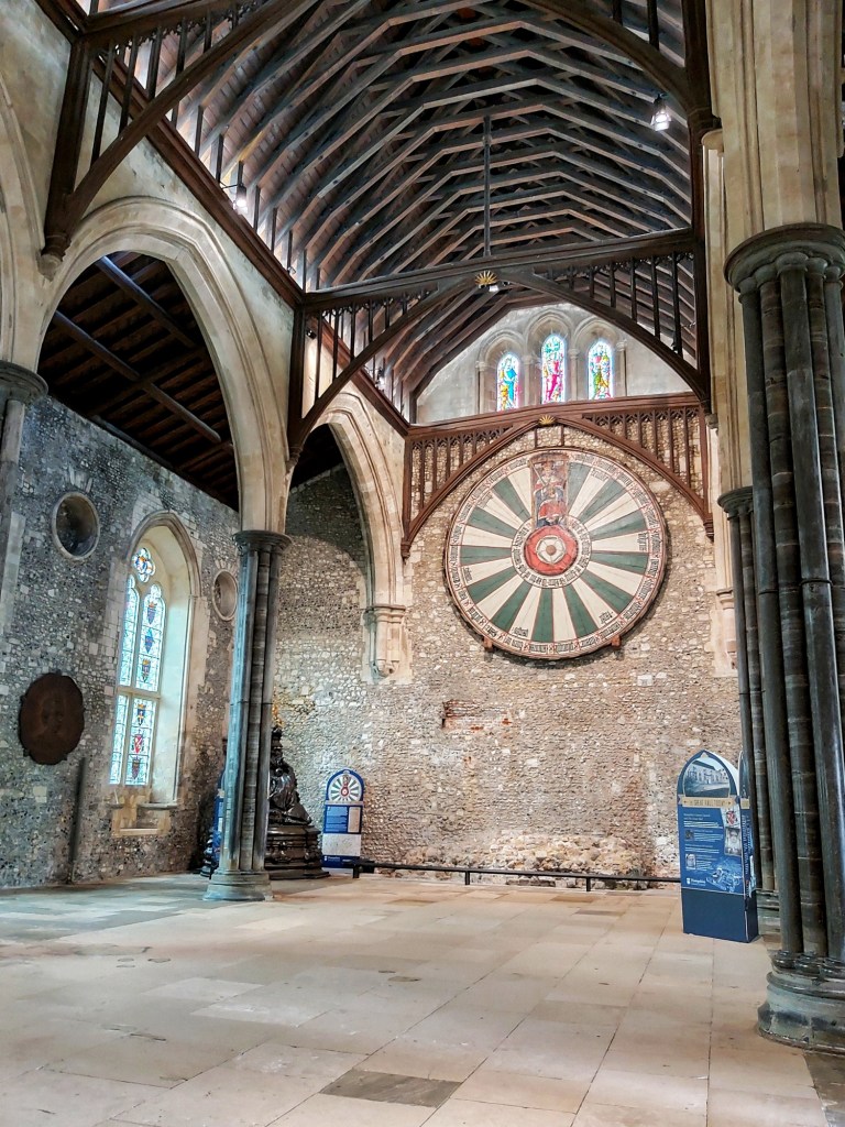 Winchester Great Hall. King Arthur's Round Table hanging on the wall.