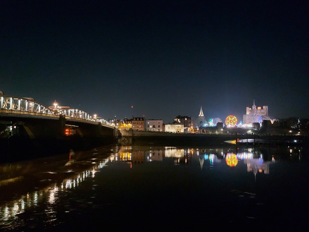 Rochester Christmas Market at night seen from across the river.