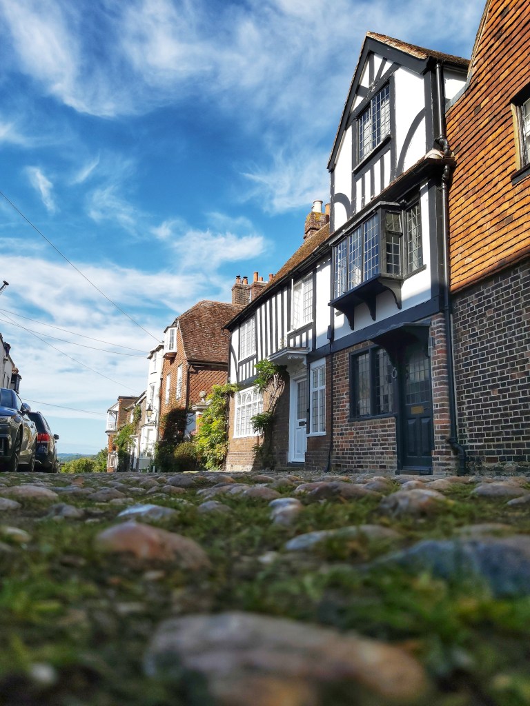 Mermaid Street in Rye. Cobbled, old road with centuries-old houses.