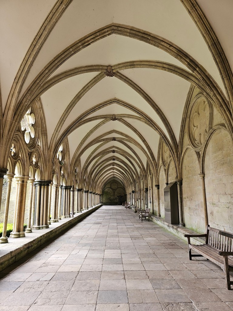 The passage in the cloisters of Salisbury Cathedral.