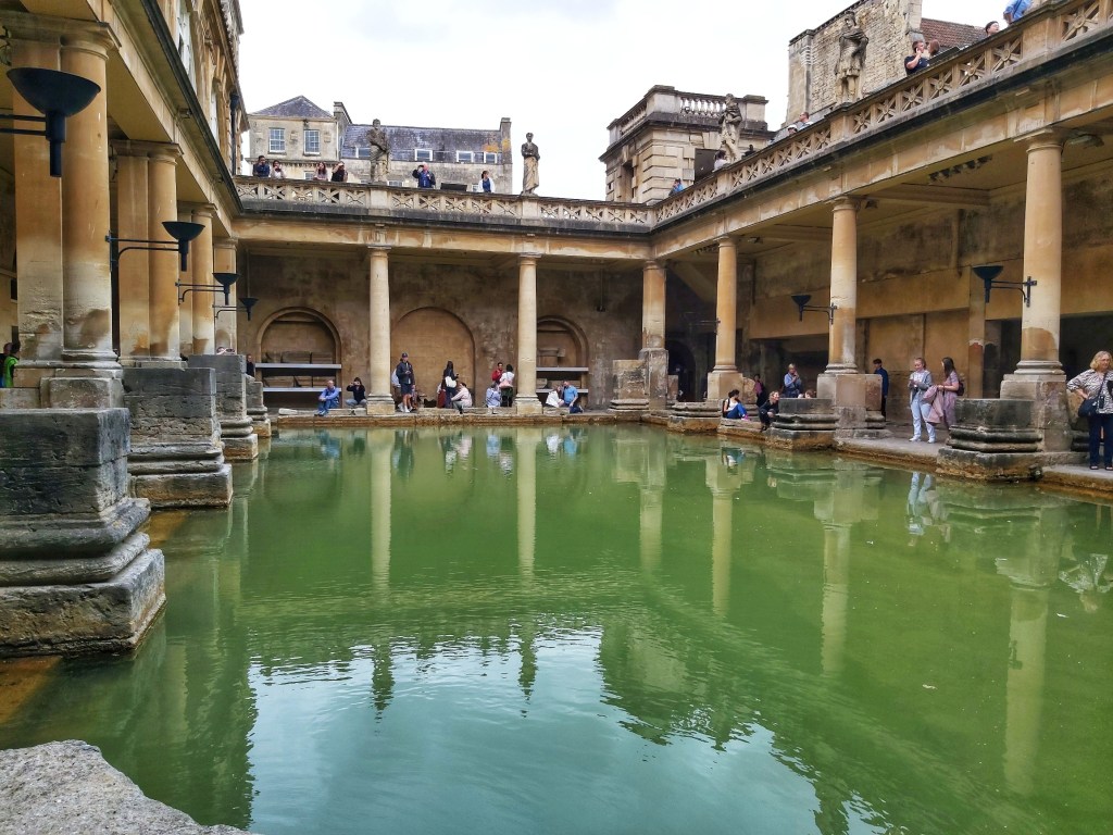 Characteristic green water in the Roman Baths in Bath, England.
