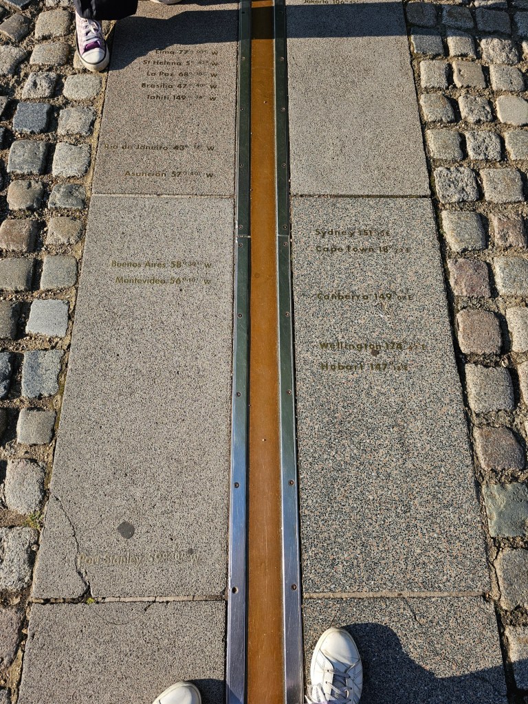 Standing on the Prime Meridian Line marked on the ground in the Royal Observatory in Greenwich, London. One of my feet is on the eastern hemisphere, the other is on the western hemisphere.