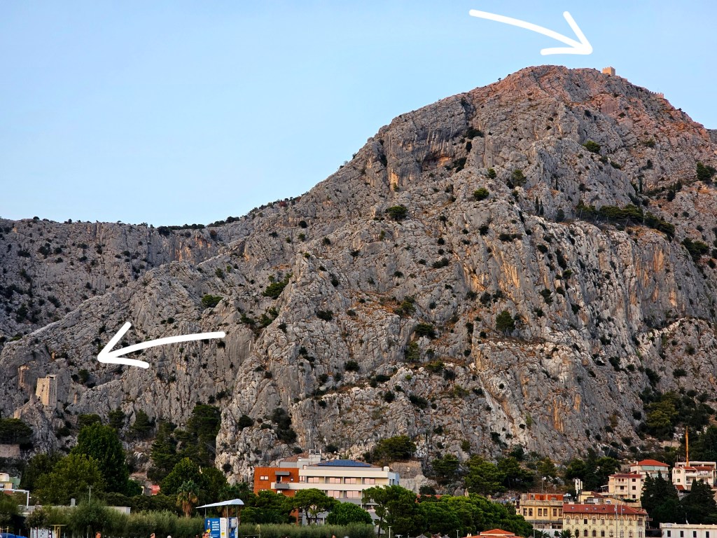 Two fortresses on the mountain in Omiš, Croatia.