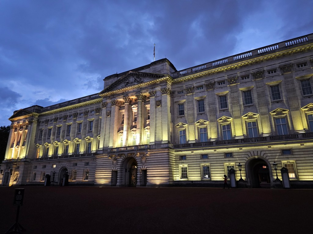 Illuminated Buckingham Palace, London.