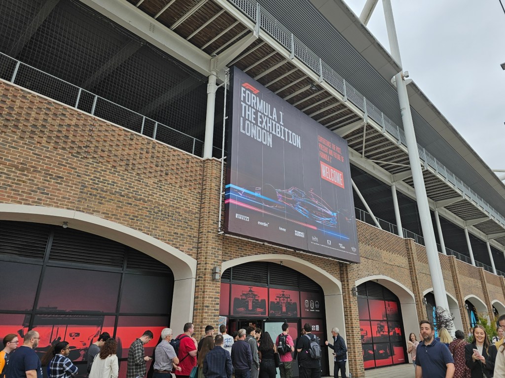 A queue in front of the Formula 1 exhibition in ExCEL London.