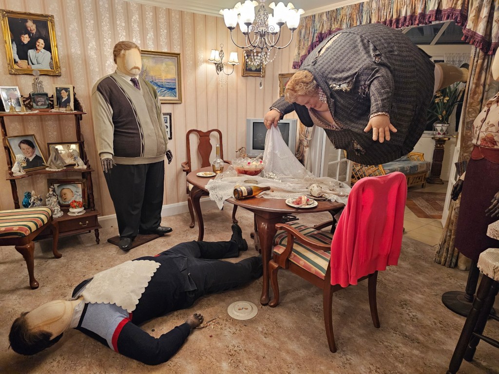 Inflated model of aunt Marge at Dursleys' house at the Harry Potter Warner Bros Studio, London.