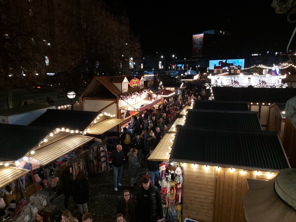 Liverpool Christmas Market by night.