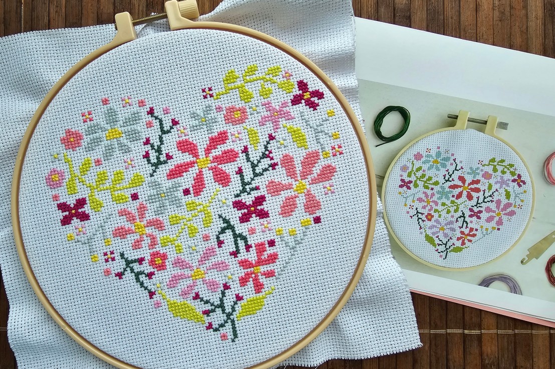 DIY Cross Stitch Kit – Floral Heart – Valentine’s Day Crafts