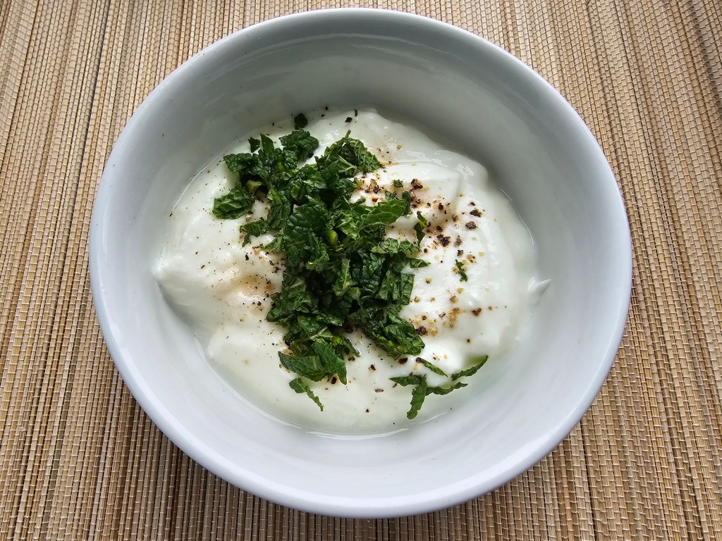 Ingredients for a mint yoghurt dressing.