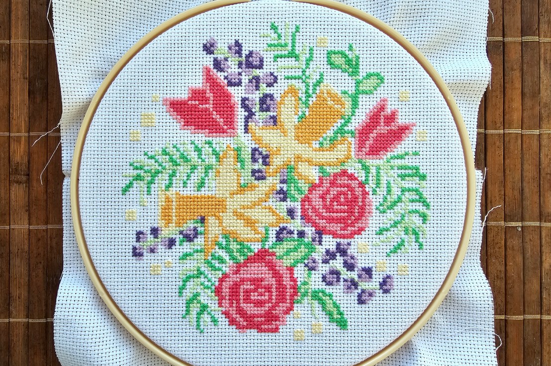 DIY Cross Stitch Kit – Flowers – Daffodils, Tulips And&nbsp;Roses