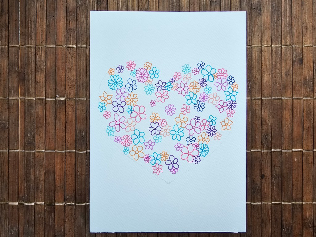 The heart is nearly full of flowers.