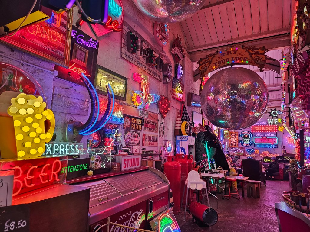 An art gallery full of original, colourful neon signs in North-East London.
