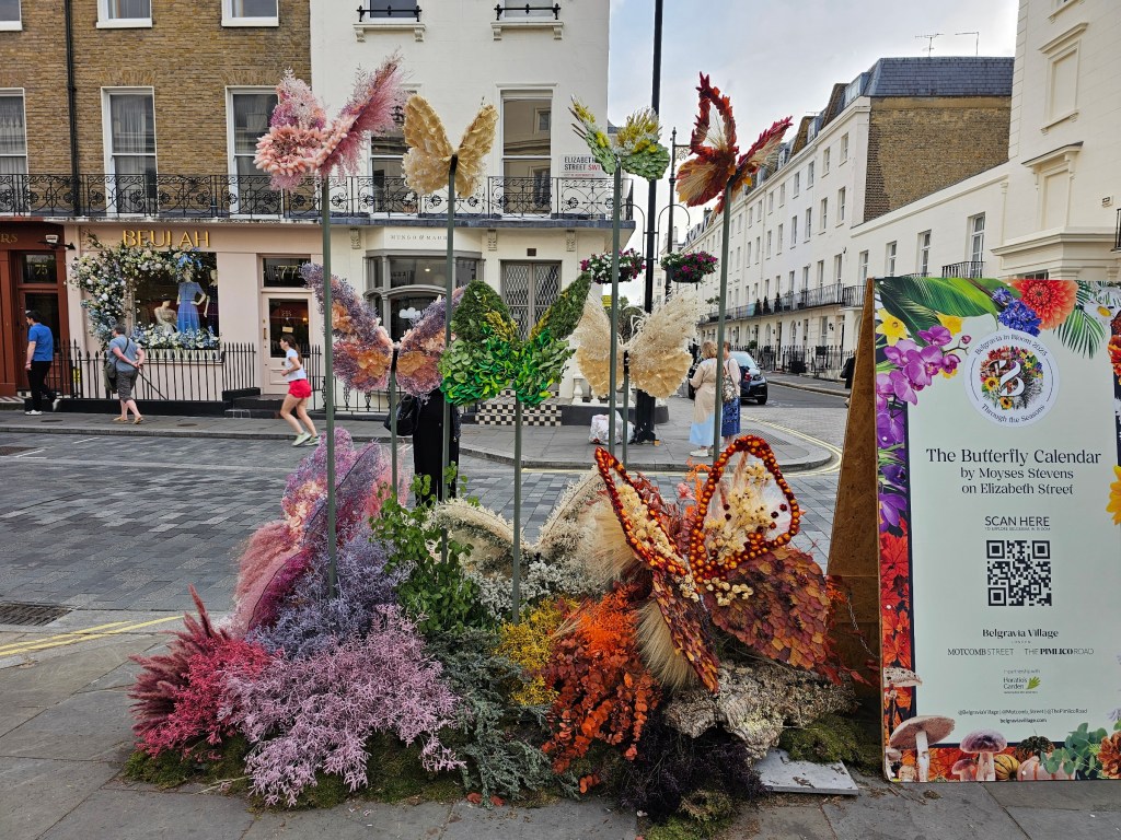 A floral display featuring butterflies.