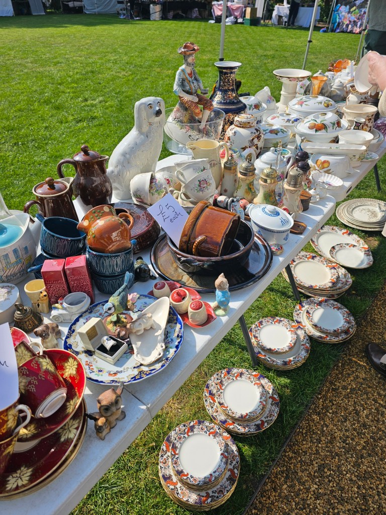 Antique ceramics at a fair in London Chelsea Physic Garden.