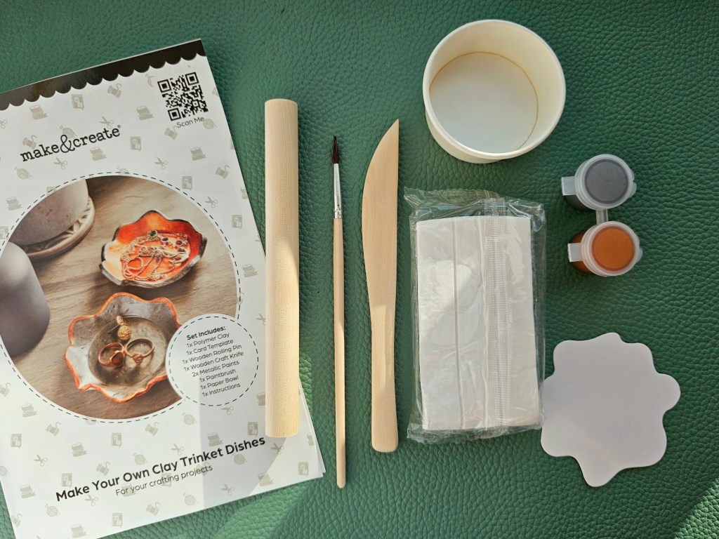 Contents of a DIY kit for making small polymer clay trinkets