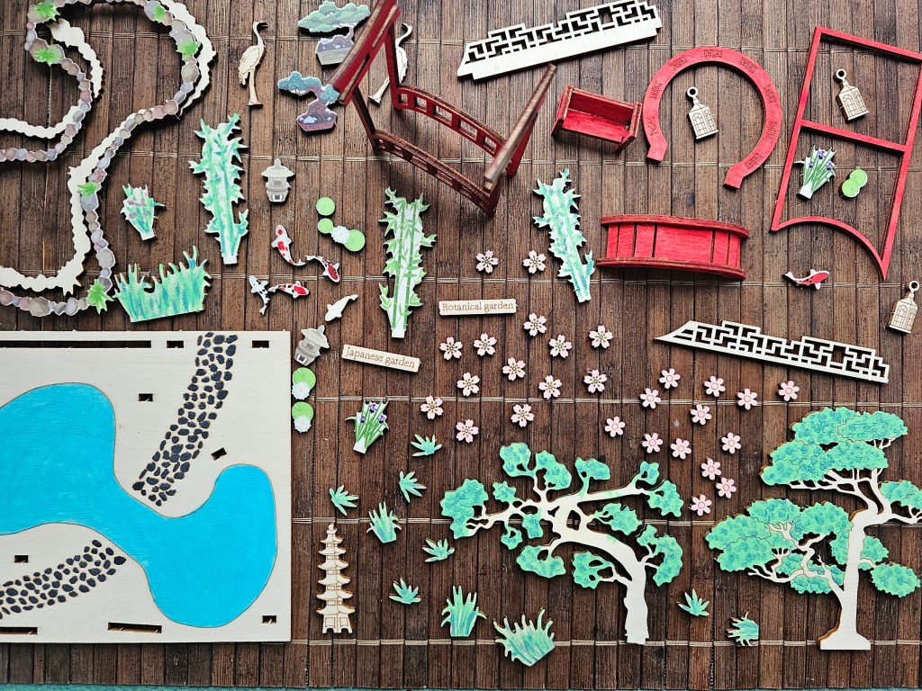 Painted elements of a Japanese Garden model