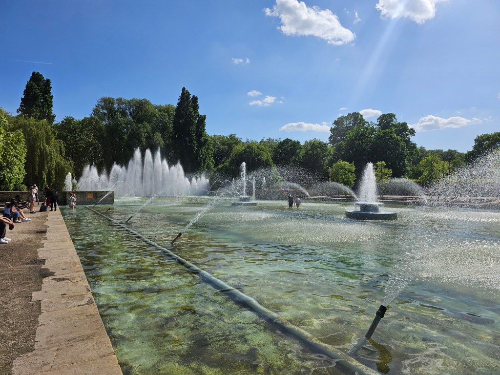Fountains in Battersea Park, London, UK.