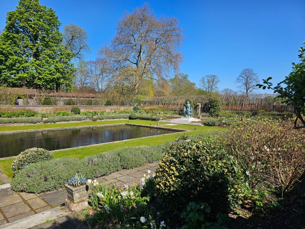 Sunken Gardens near Kensington Palace in the spring, looking bare.