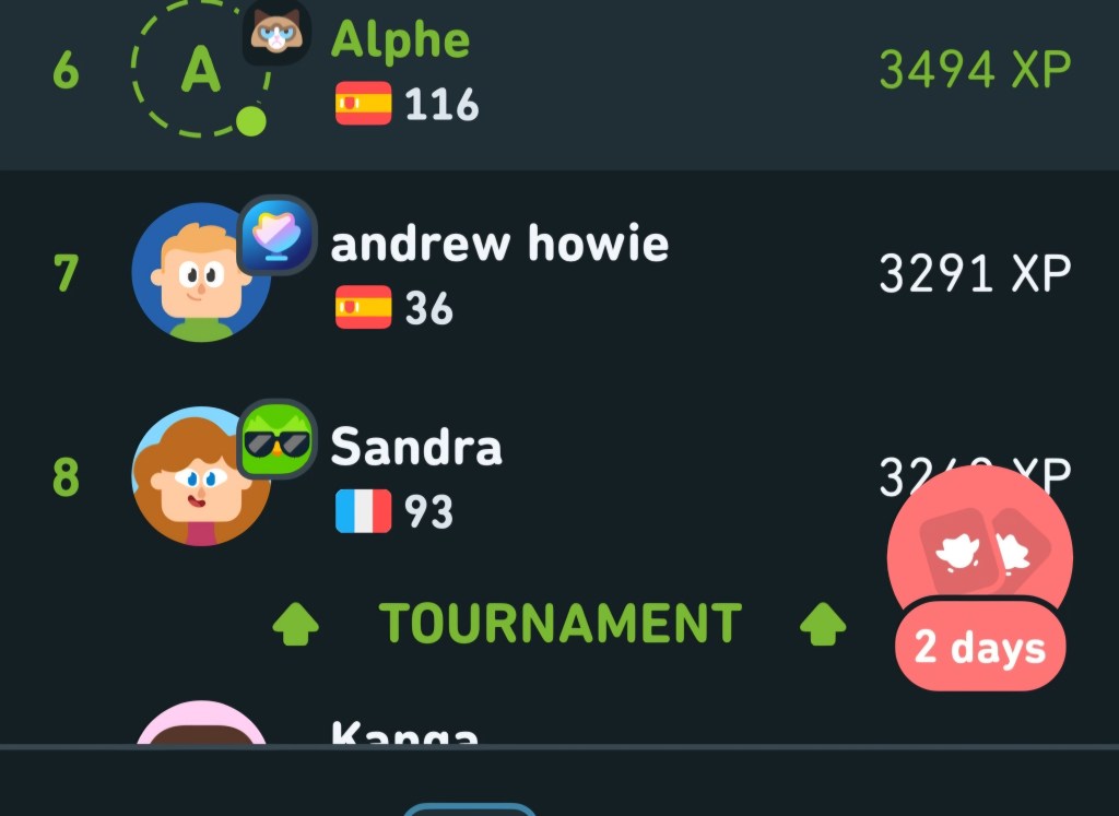 Leaderboard mini game in Duolingo