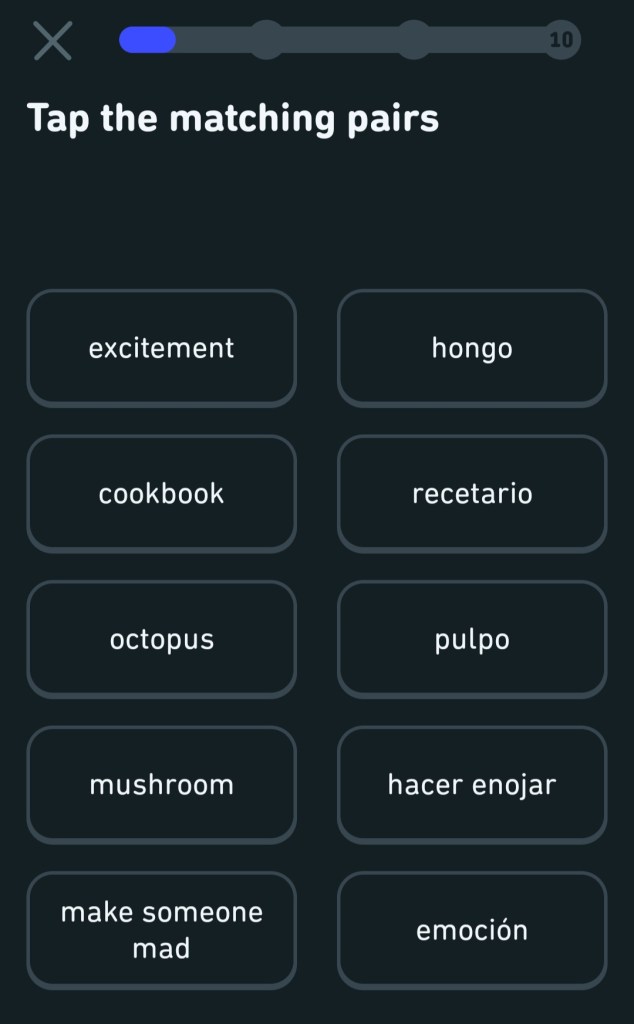Vocabulary exercise in Super Duolingo