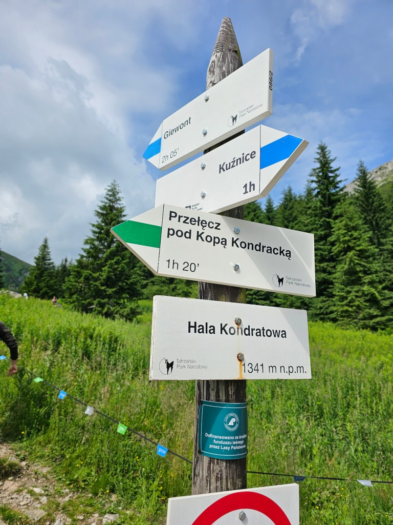 Signposts in Hala Kondratowa, Tatra Mountains.